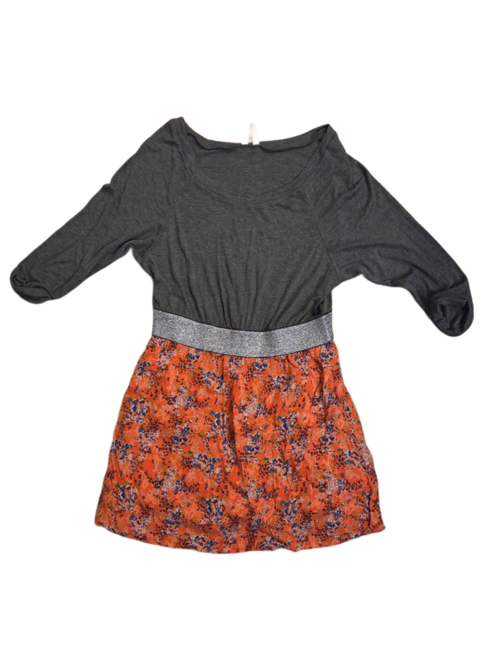Free People Orange Floral Print Long Sleeve Color Block Style Dress
